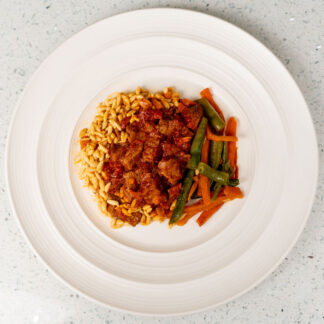 Cape Malay Style Tomato Lamb on Rice with Veg